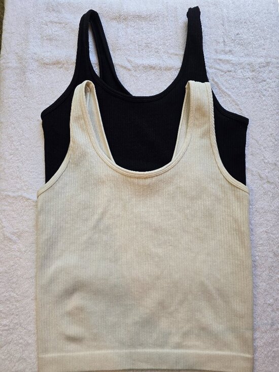 a new day Tops - A New Day Cropped Ribbed Tank Top Activewear Bundle - Cream & Black